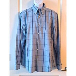Brooks Brothers Regent Fit Mens Large Blue Plaid Button Down Shirt 100% Cotton